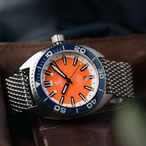 Ocean Crawler Core Diver V3 - Orange/Blue - Prototype - Ocean Crawler Watch Co.