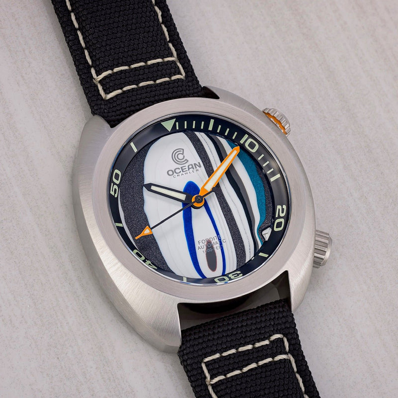 Ocean Crawler Great Lakes Diver - Fordite - Unique piece - Azure Asphalt Sprinter - Ocean Crawler Watch Co.