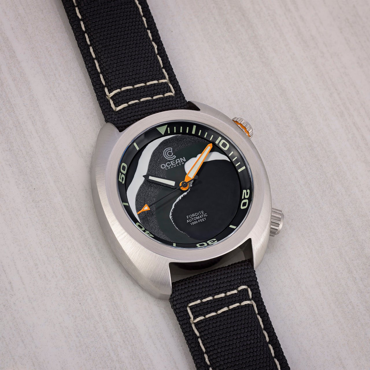 Ocean Crawler Great Lakes Diver - Fordite - Unique piece - Burnout Blaze - Ocean Crawler Watch Co.