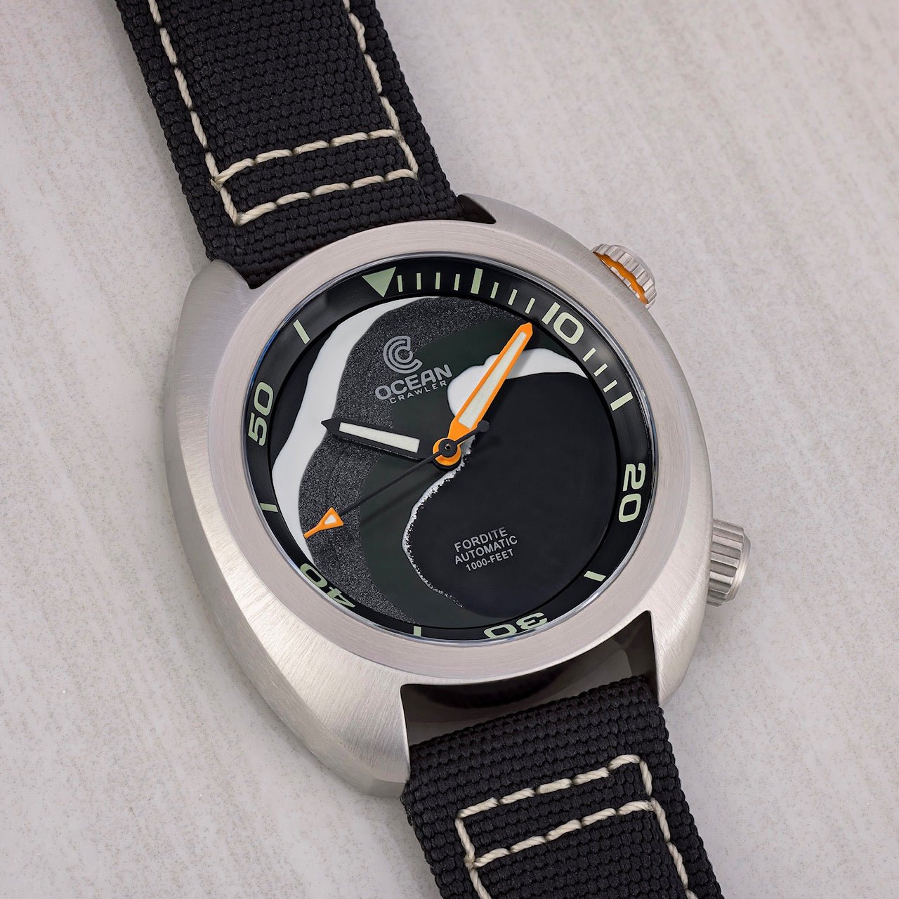 Ocean Crawler Great Lakes Diver - Fordite - Unique piece - Burnout Blaze - Ocean Crawler Watch Co.