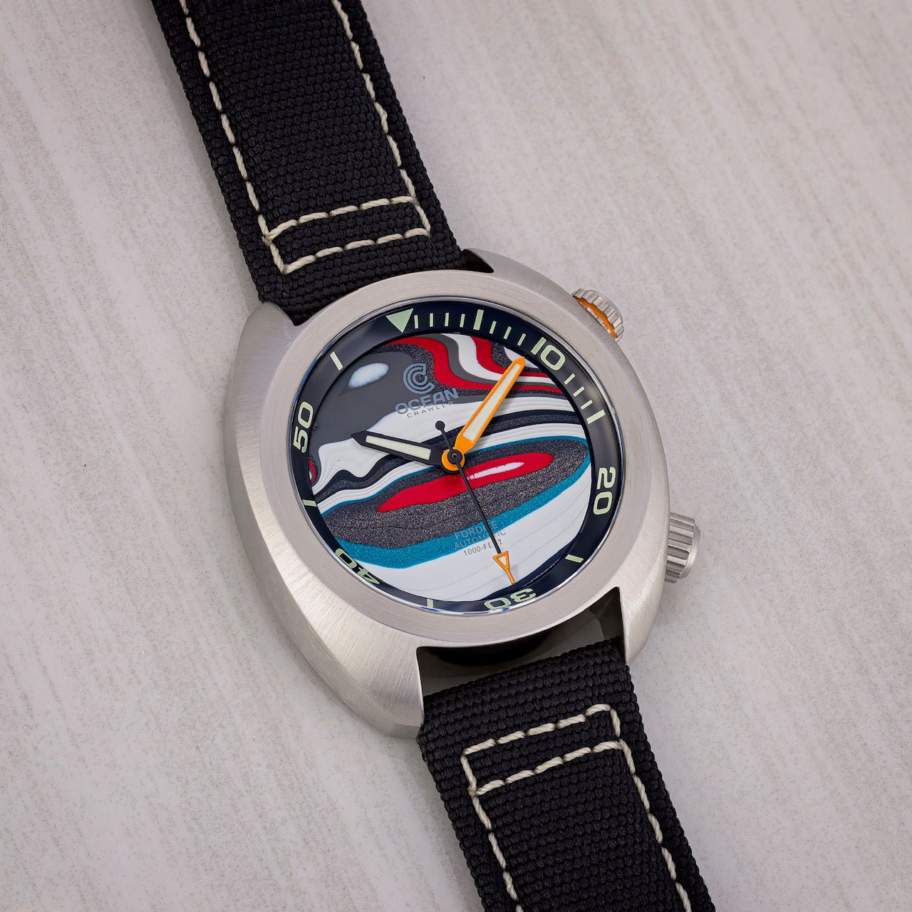 Ocean Crawler Great Lakes Diver - Fordite - Unique piece - Crimson Raceway - Ocean Crawler Watch Co.