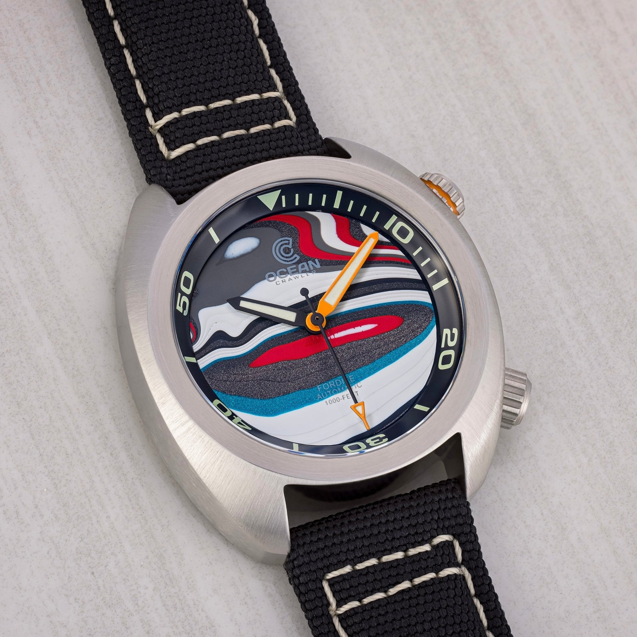 Ocean Crawler Great Lakes Diver - Fordite - Unique piece - Crimson Raceway - Ocean Crawler Watch Co.