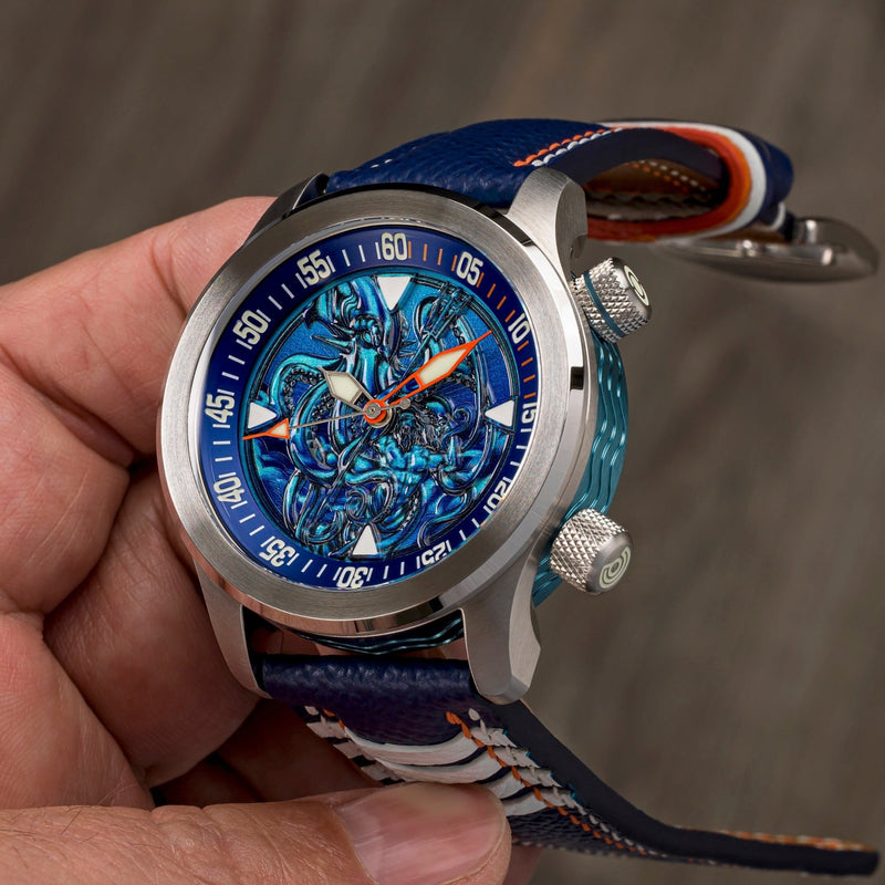 Ocean Crawler Kraken vs. Neptune - Blue/Blue - Prototype - Ocean Crawler Watch Co.