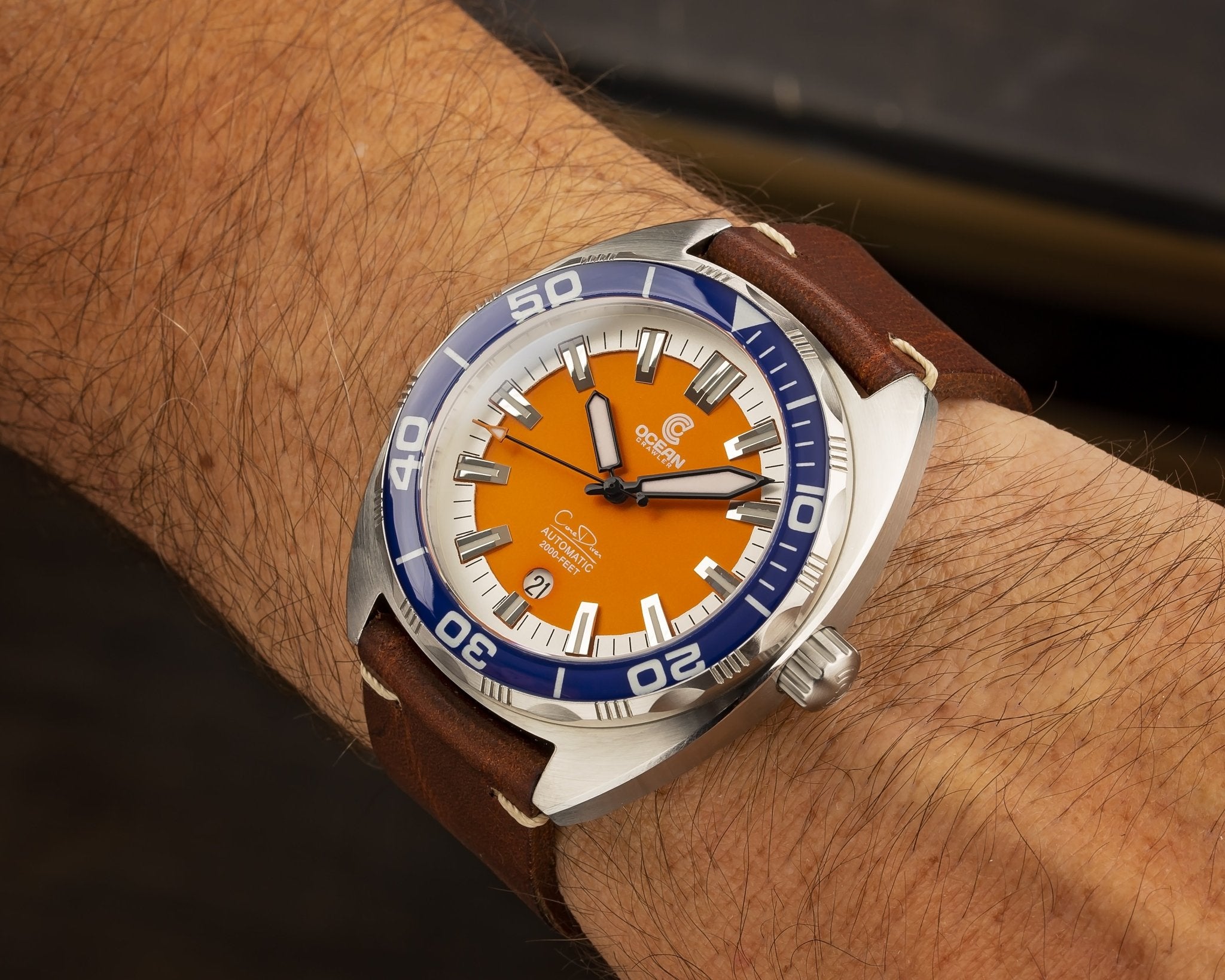 Ocean Crawler Light Brown Strap - Cream Stitching - 22mm - Ocean Crawler Watch Co.