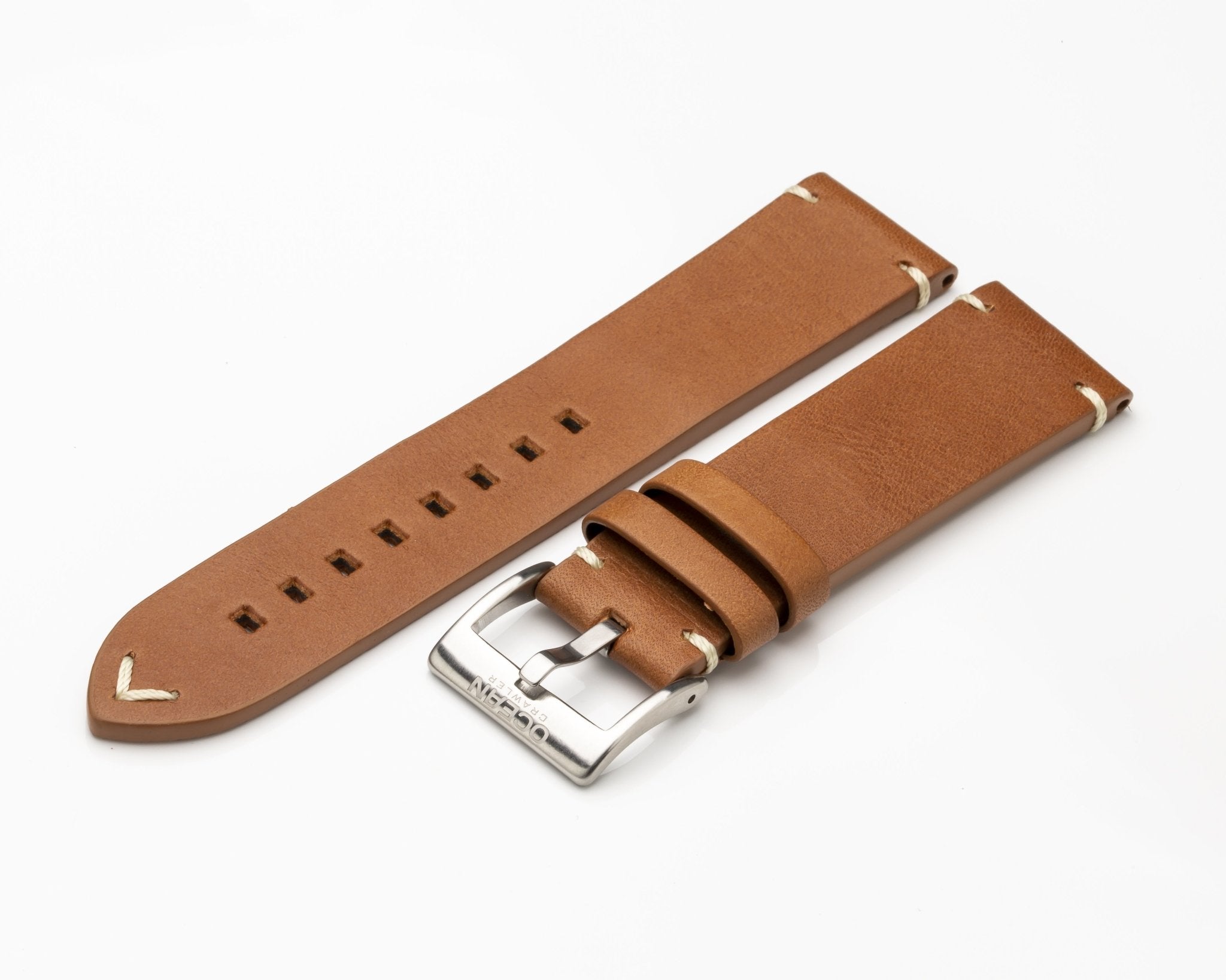 Ocean Crawler Light Brown Strap - Cream Stitching - 22mm - Ocean Crawler Watch Co.