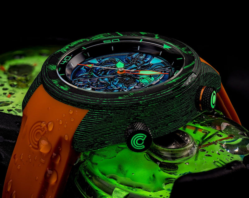 Ocean Crawler Lumed Carbon Fiber Prototype - Kraken Vs Neptune - Ocean Crawler Watch Co.