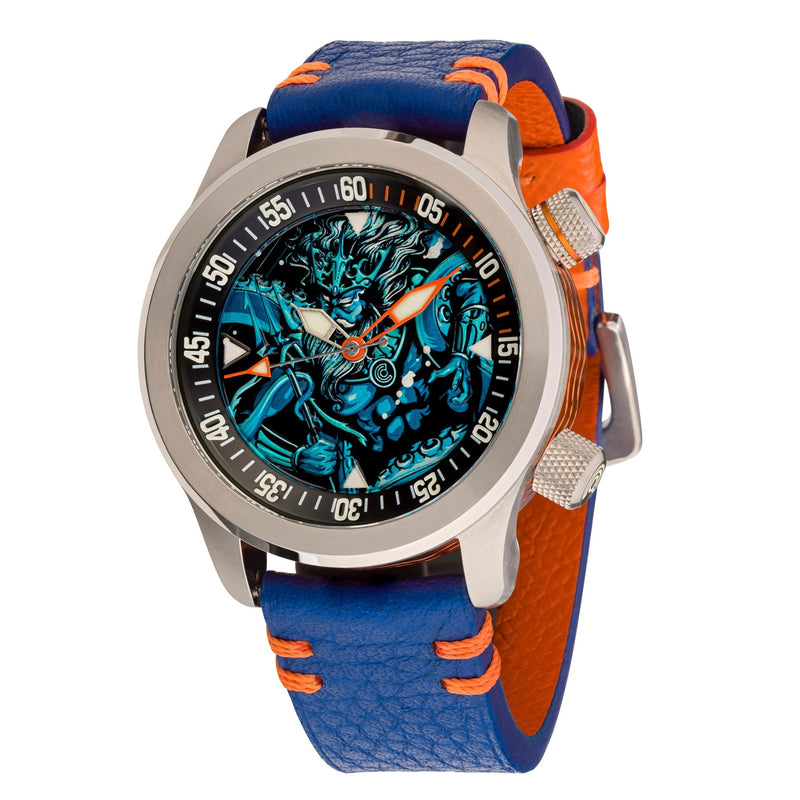 Ocean Crawler Neptune Mythic Battle 2023 - Blue Strap/Orange Case Ring - Ocean Crawler Watch Co.