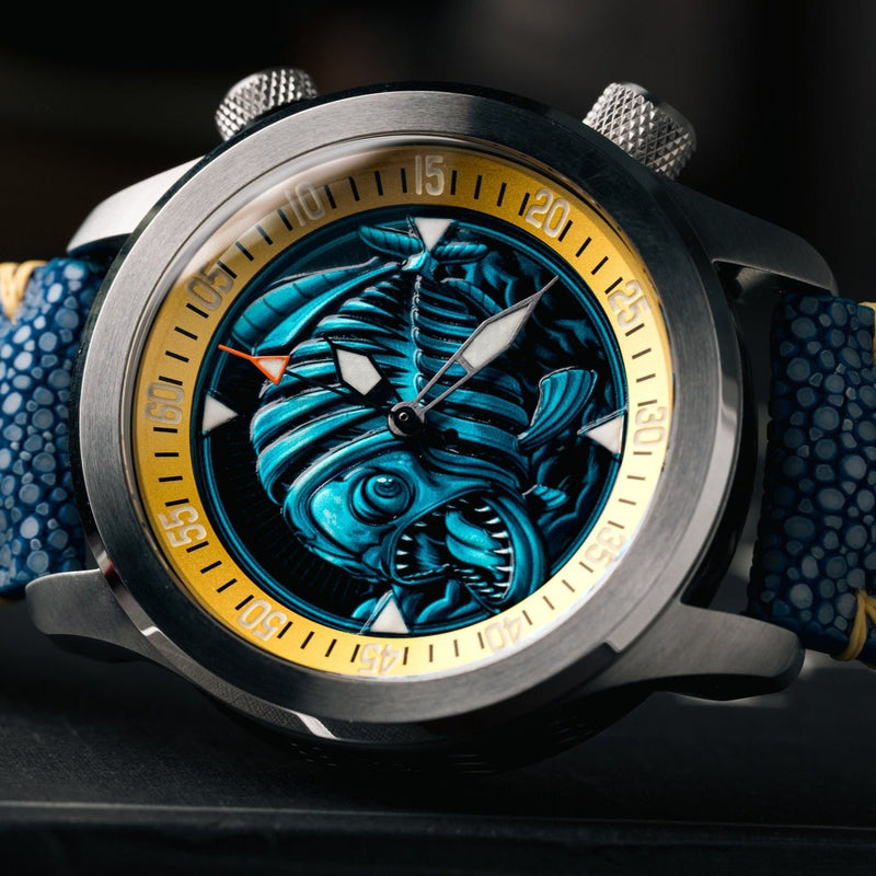 Ocean Crawler Piranha - Blue/Yellow - Prototype - Ocean Crawler Watch Co.