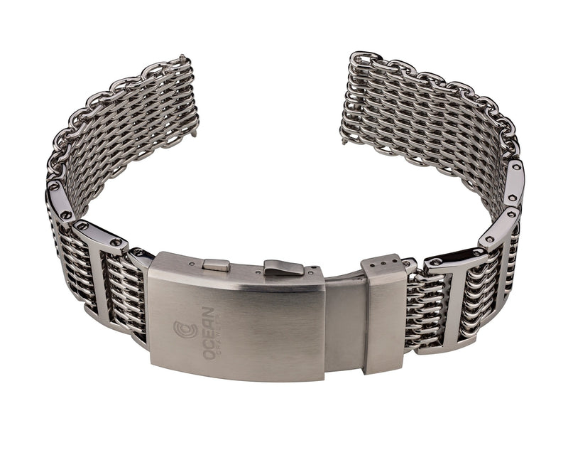 Ocean Crawler Shark Mesh with Ratchet Extension Clasp - 22mm - Ocean Crawler Watch Co.