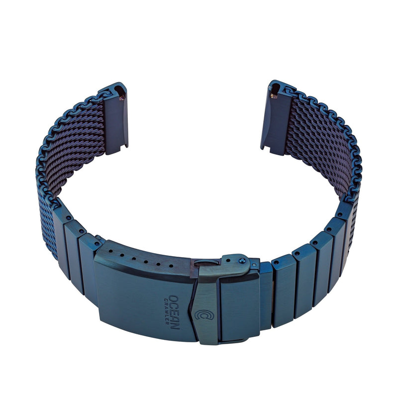 Ocean Crawler Shark Mesh With Straight Ends - Blue DLC - 22mm - Ocean Crawler Watch Co.