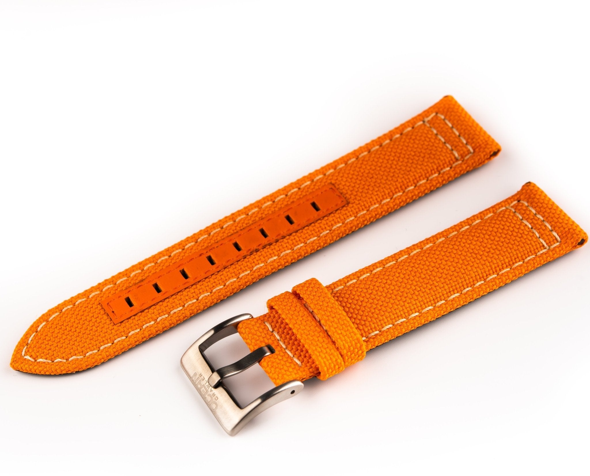 Orange canvas strap with signed stainless steel buckle for the Ocean Navigator - 20mm - Ocean Crawler Watch Co.