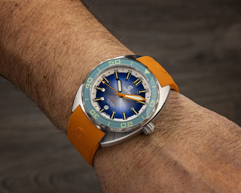 Orange Fitted Rubber Strap for Core Diver - DLC Buckle - 22mm - Ocean Crawler Watch Co.
